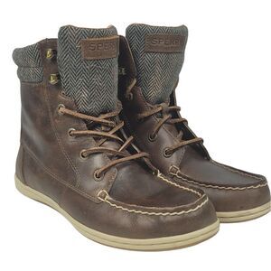 SPERRY BAYFISH BROWN LEATHER COMBAT STYLE BOOTS WOMENS 7 LACE UPS STS96729